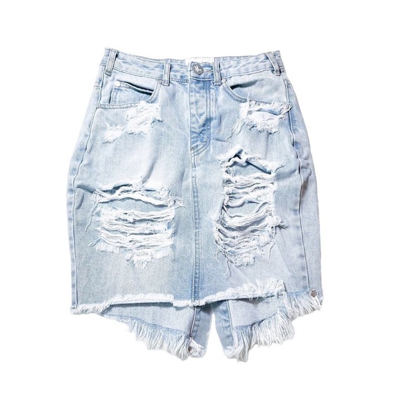 One by One Teaspoon Light Wash Denim Button Down Skirt SZ0 EU32 - Picture 1 of 7